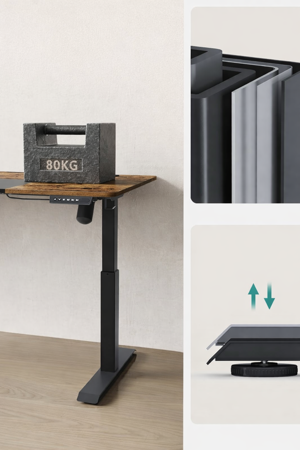 SONGMICS Birou reglabil electric pe inaltime, cadru metalic, blat lemn compozit, 160x70x120 cm, maro rustic