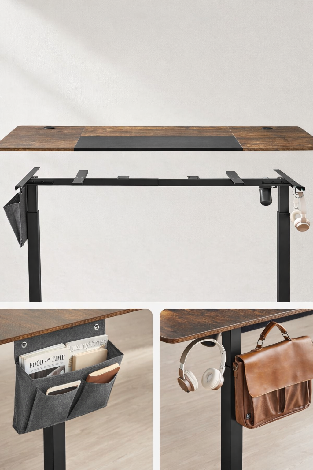 SONGMICS Birou reglabil electric pe inaltime, cadru metalic, blat lemn compozit, 160x70x120 cm, maro rustic