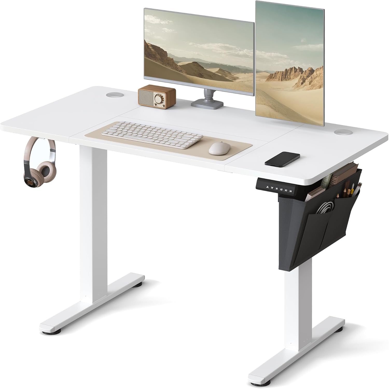 SONGMICS Birou electric reglabil pe inaltime, 120x60x(72-120) cm, memorie 4 pozitii, USB-C, cadru metalic, alb