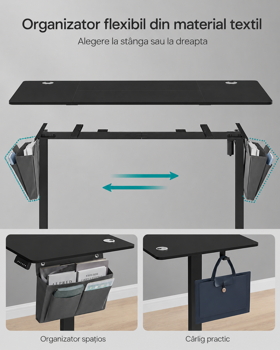 SONGMICS Birou electric reglabil pe inaltime, cadru metalic, functie memorie 4 pozitii, 160x70x(72-120) cm, negru