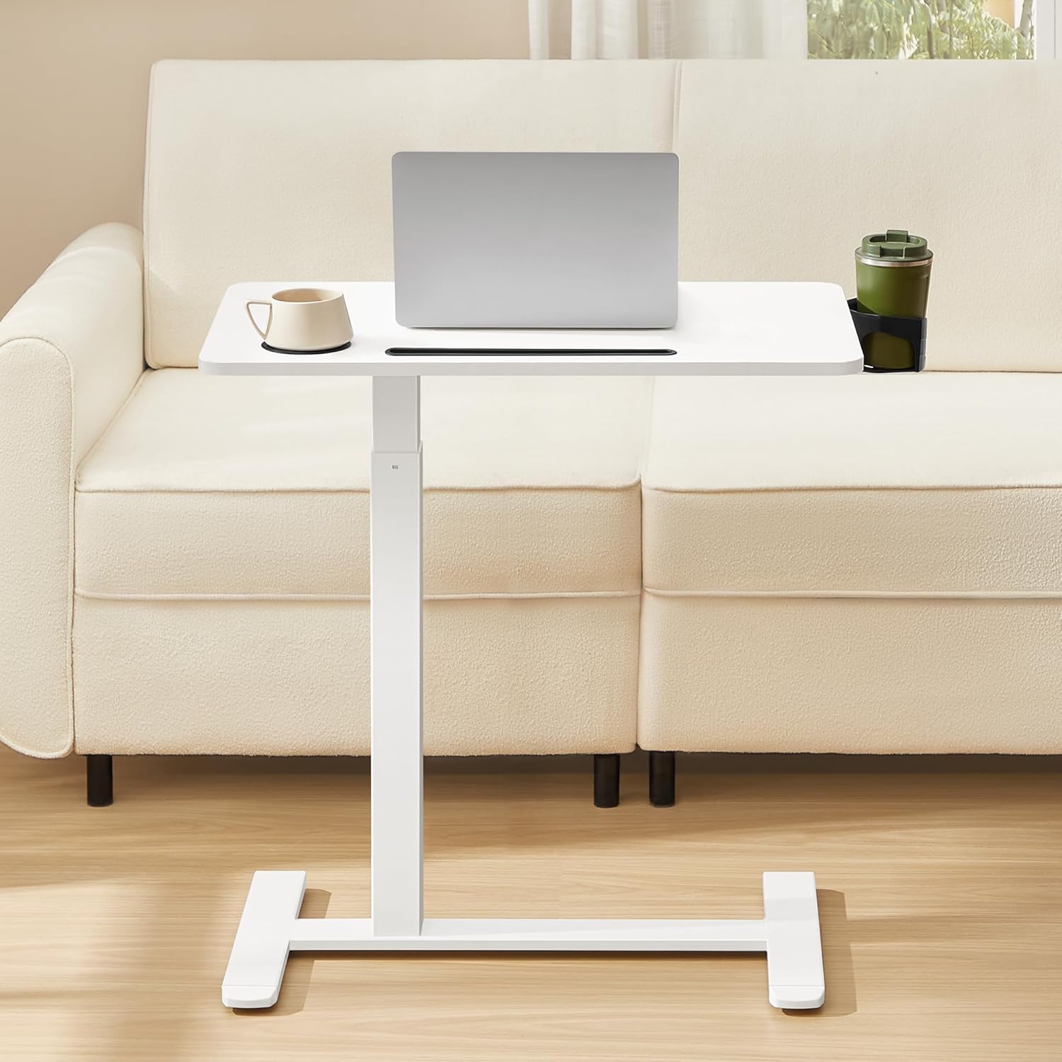 VASAGLE Masa tip birou, ajustabila cu roti pentru pat sau canapea, blat 70x40 cm, inaltime reglabila 65-102 cm, alb