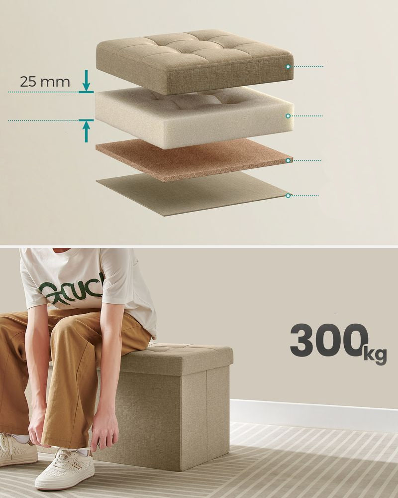 SONGMICS Bancuta pliabila cu spatiu de depozitare, 89 litri, textil tip in si MDF, 76x38x38 cm, maro
