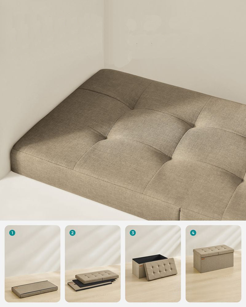 SONGMICS Bancuta pliabila cu spatiu de depozitare, 89 litri, textil tip in si MDF, 76x38x38 cm, maro