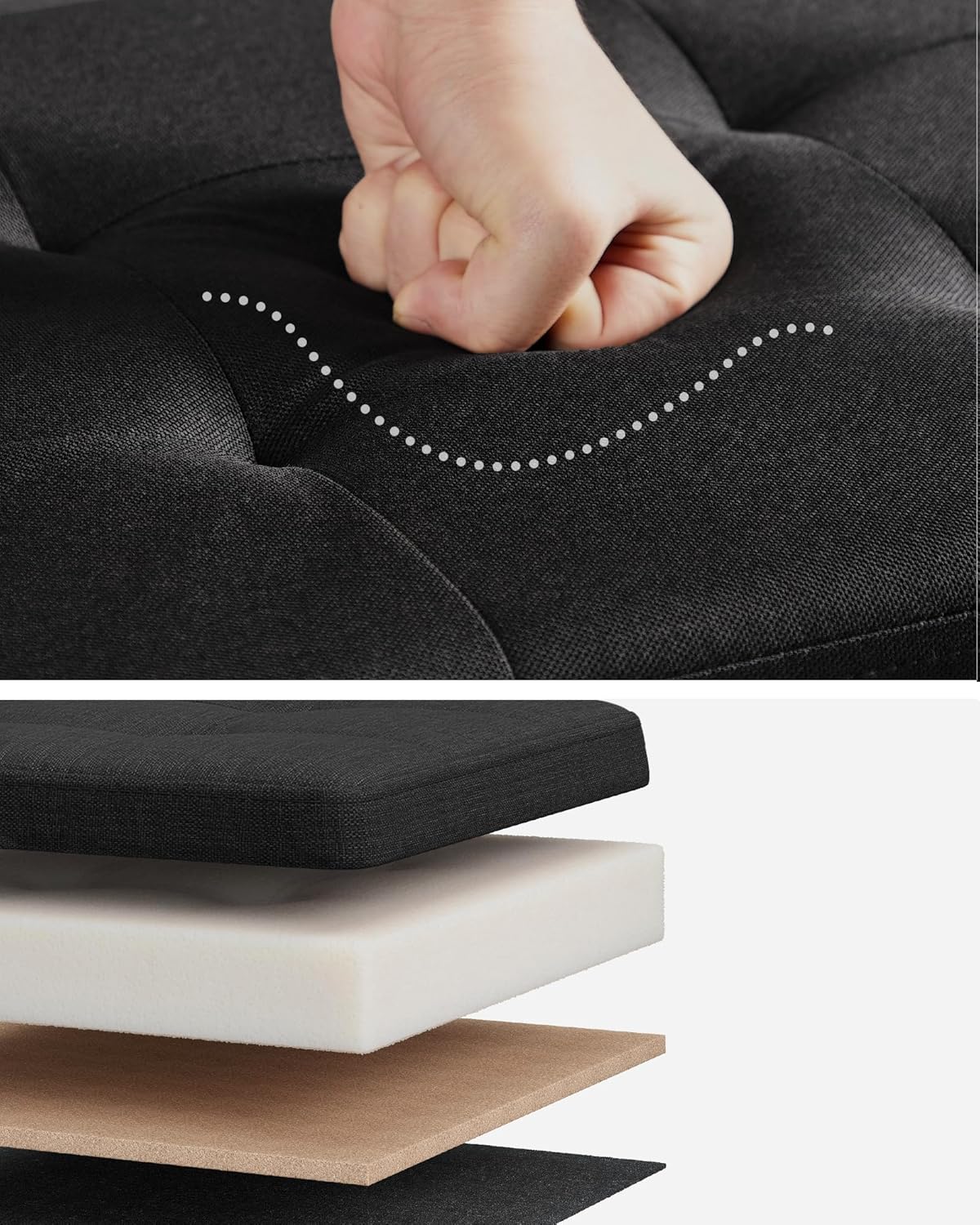 SONGMICS Taburet pliabil cu sezut moale, spatiu de depozitare 89 litri, maxim 300kg, 76x38x38 cm, negru