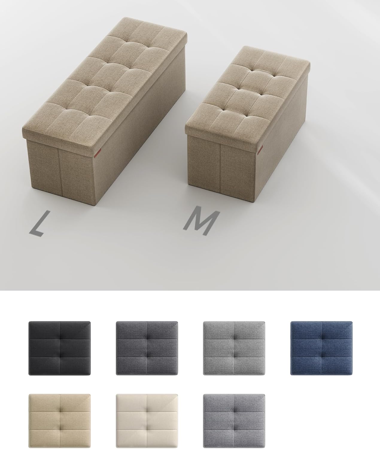 SONGMICS bancheta pliabila cu spatiu de depozitare 110x38x38 cm, MDF si material textil, capacitate 300 kg, maro camel