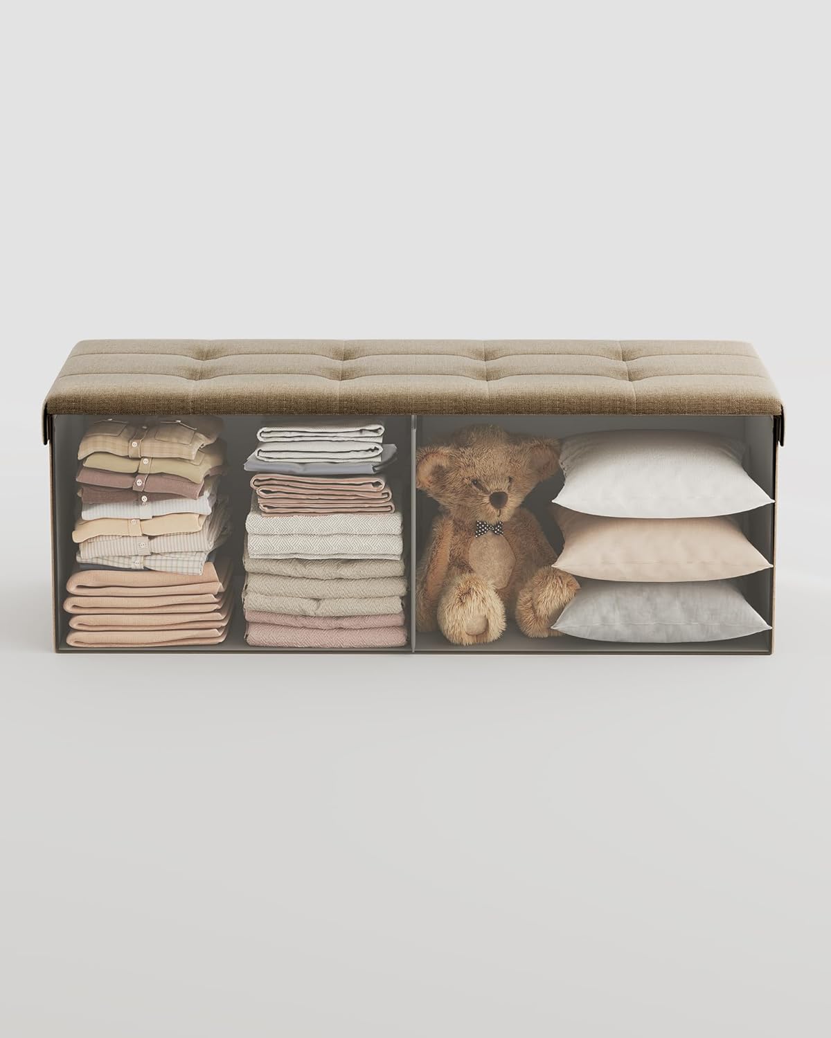 SONGMICS bancheta pliabila cu spatiu de depozitare 110x38x38 cm, MDF si material textil, capacitate 300 kg, maro camel