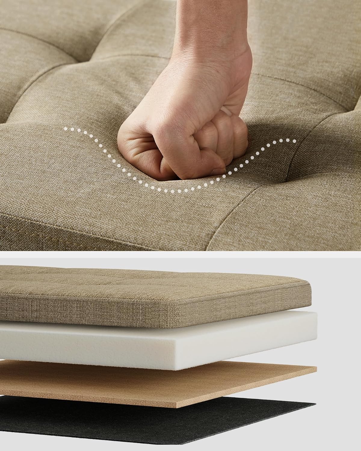 SONGMICS bancheta pliabila cu spatiu de depozitare 110x38x38 cm, MDF si material textil, capacitate 300 kg, maro camel