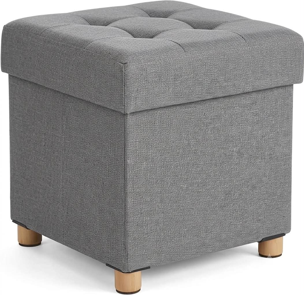 Taburet pliabil cu sezut moale, spatiu de depozitare, maxim 300kg, 38x38x40cm, gri