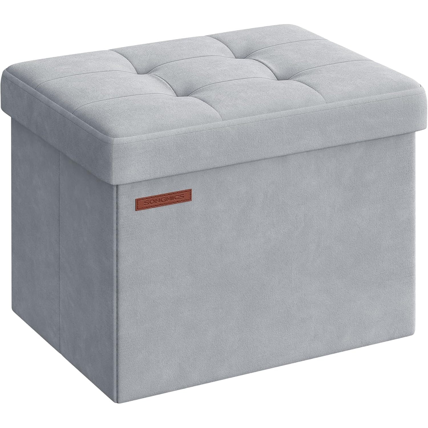 SONGMICS Taburet pliabil cu spatiu de depozitare, catifea matlasata, 31x41x31 cm, 130 kg, gri