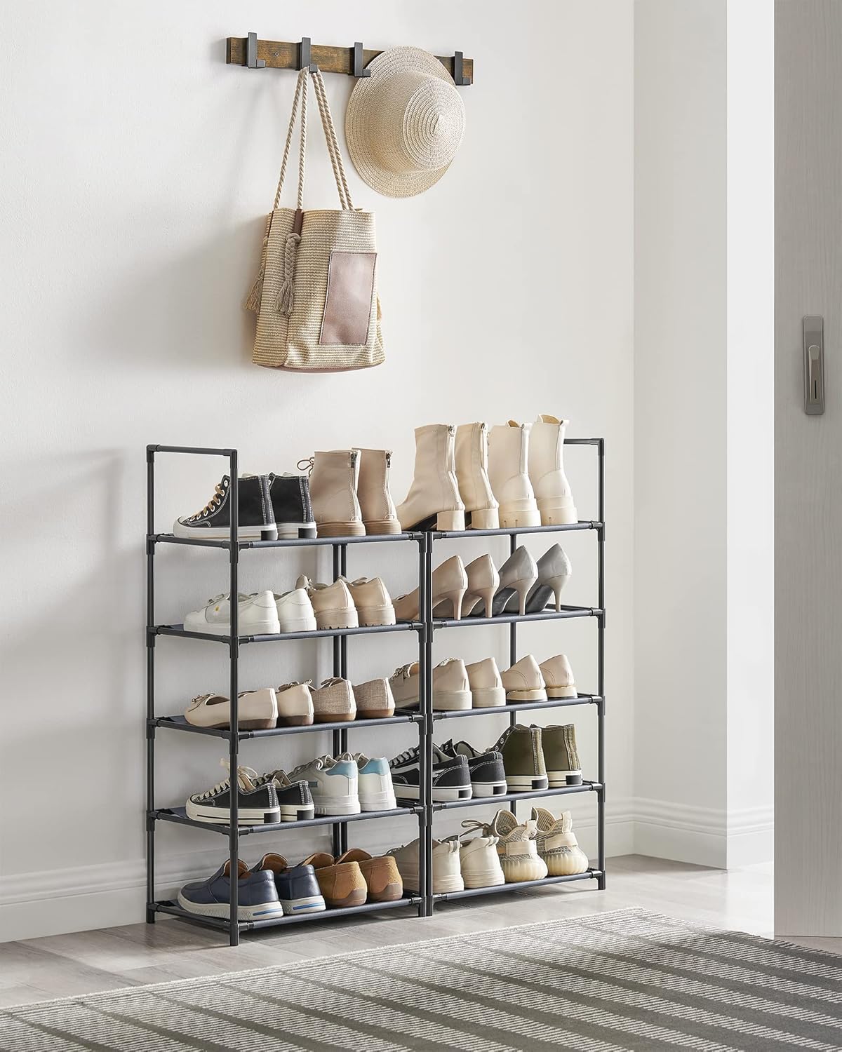 SONGMICS Pantofar cu 10 niveluri, cadru metalic si rafturi textile, 28x45x173 cm, gri