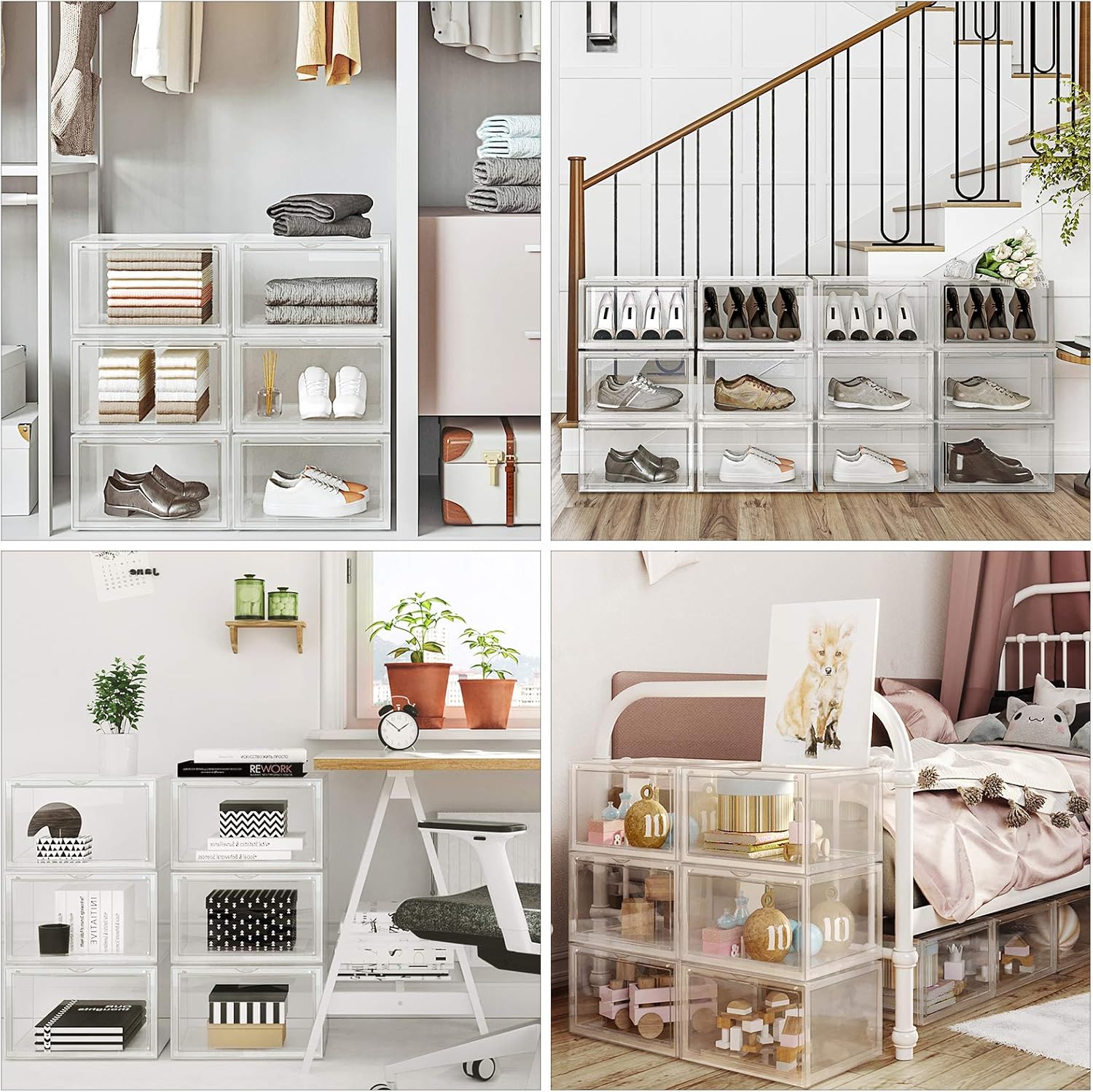 SONGMICS Organizatoare pantofi, transparente cu usa frontala, stivuibile, PVC, 6 cutii x 36x28x22 cm, transparent