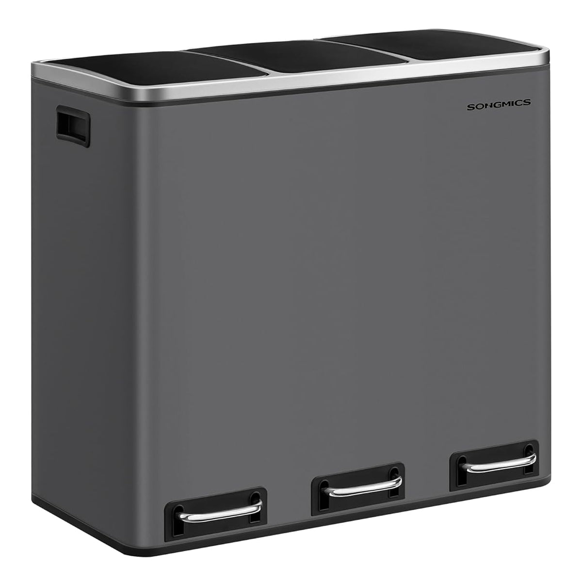 SONGMICS Cos de gunoi colectare selectiva cu 3 compartimente 3 x 18L, capace soft close, pedale, otel, 61x32x56 cm, gri mat
