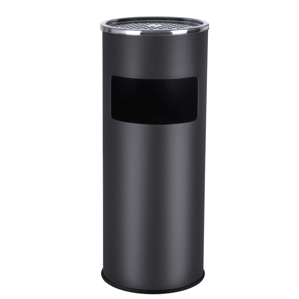 SONGMICS Cos de gunoi cu scumiera pentru exterior, din inox, galeata interioara detasabila, tip stativ, 61x25 cm, negru