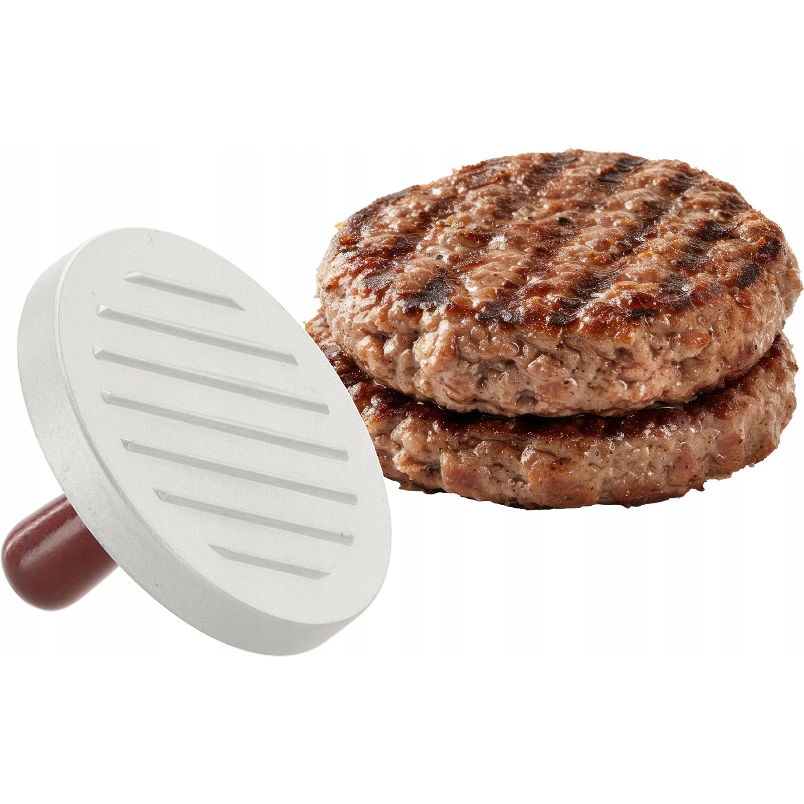 Presa pentru burgeri din aluminiu cu maner din lemn, 12x7 cm, gri