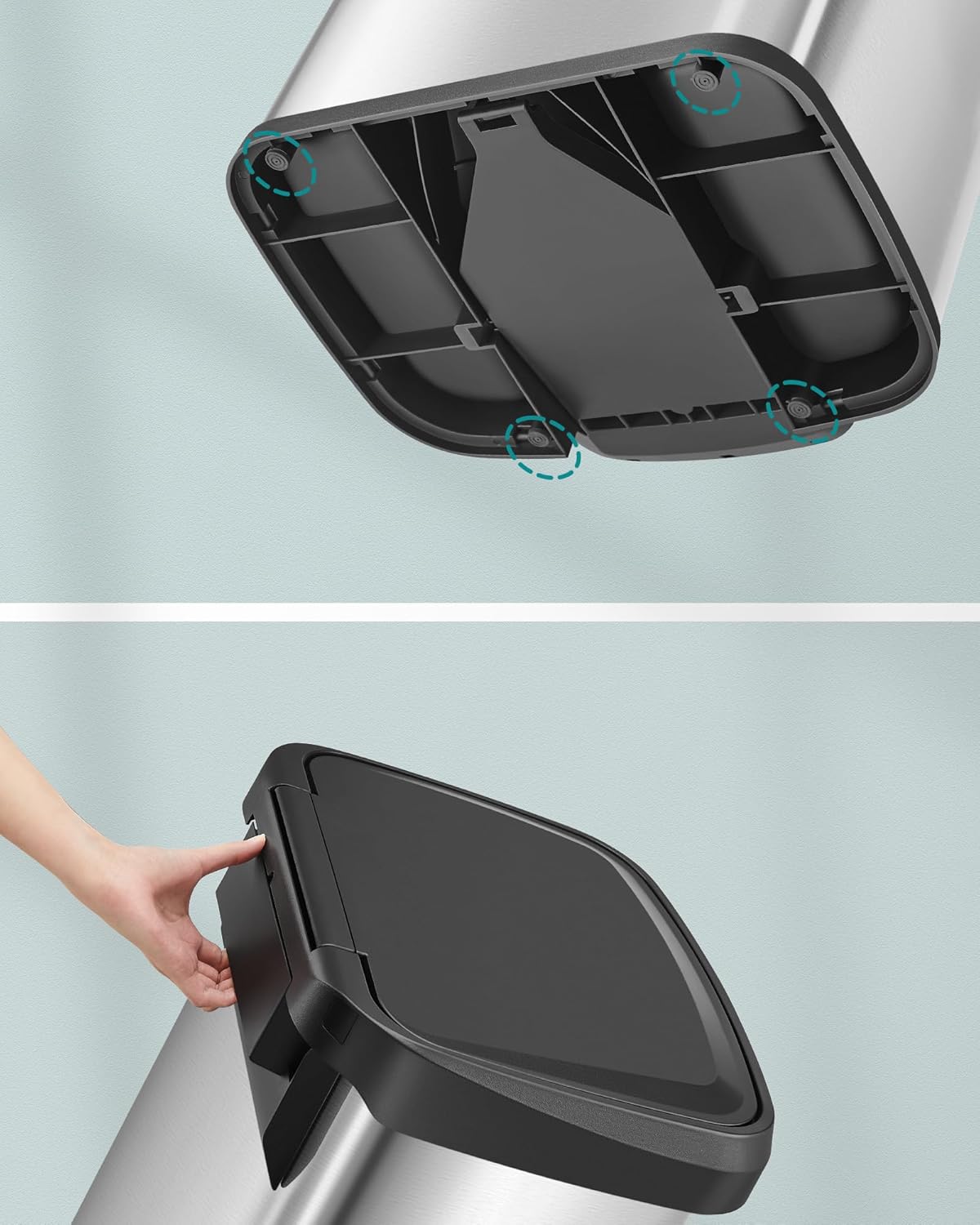 SONGMICS Cos de gunoi din inox, 68 L cu pedala, capac soft close, filtru de carbon pentru neutralizarea mirosurilor, argintiu