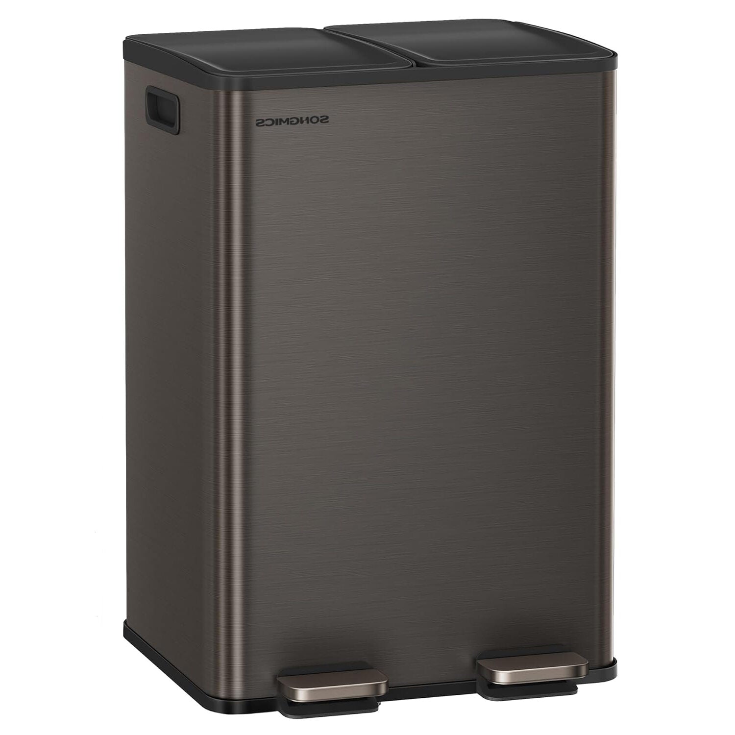 SONGMICS Cos de gunoi 2x30L, cu 2 compartimente, capac soft-close si galeti interioare, otel, gri antracit
