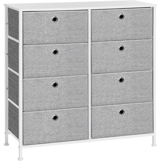 SONGMICS Comoda cu 8 sertare din material textil, cadru metalic si blat MDF, 80x30x81 cm, gri si alb
