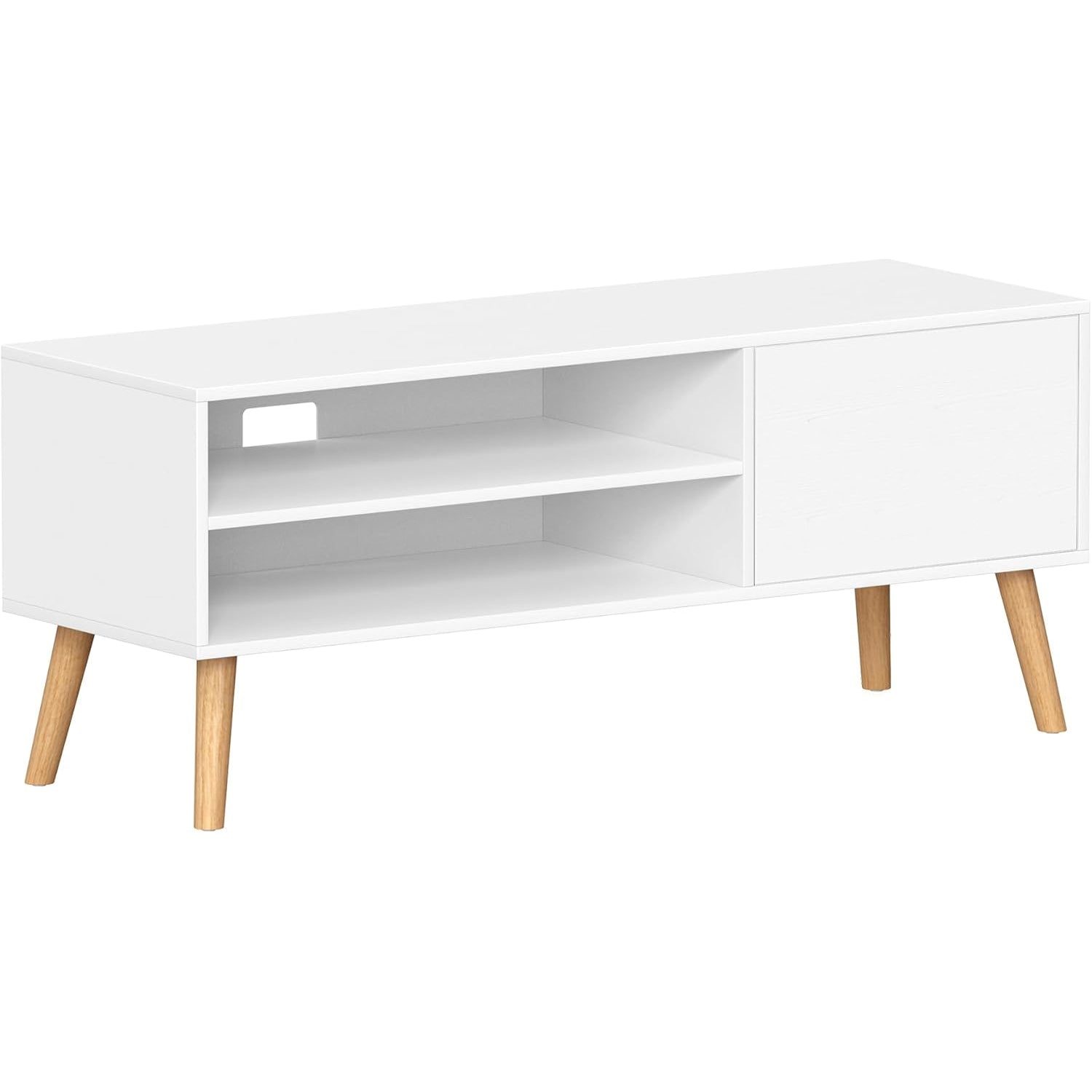 VASAGLE Comoda pentru TV de pana la 120 cm, 2 rafturi si dulap push-open, PAL si lemn, 120x40x49 cm, alb