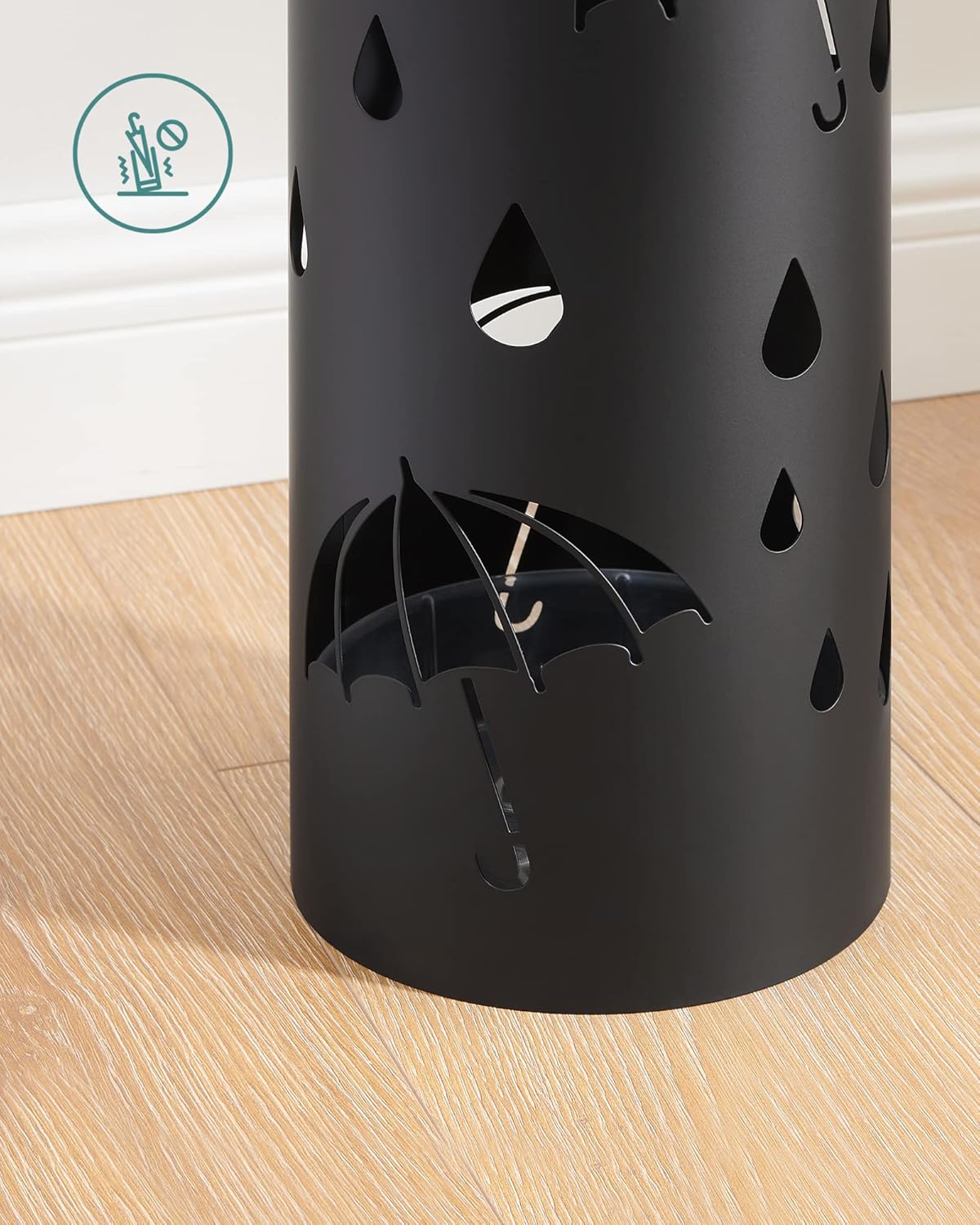 SONGMICS Suport metalic pentru umbrele, cu carlige si tava de picurare, 17x17x41cm, negru