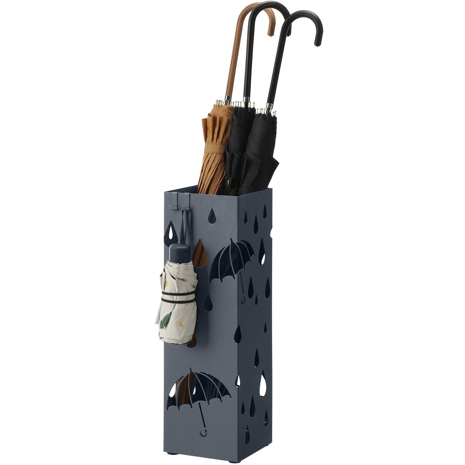 SONGMICS Suport metalic pentru umbrele, cu carlige si tava de picurare, 16x16x49cm, gri