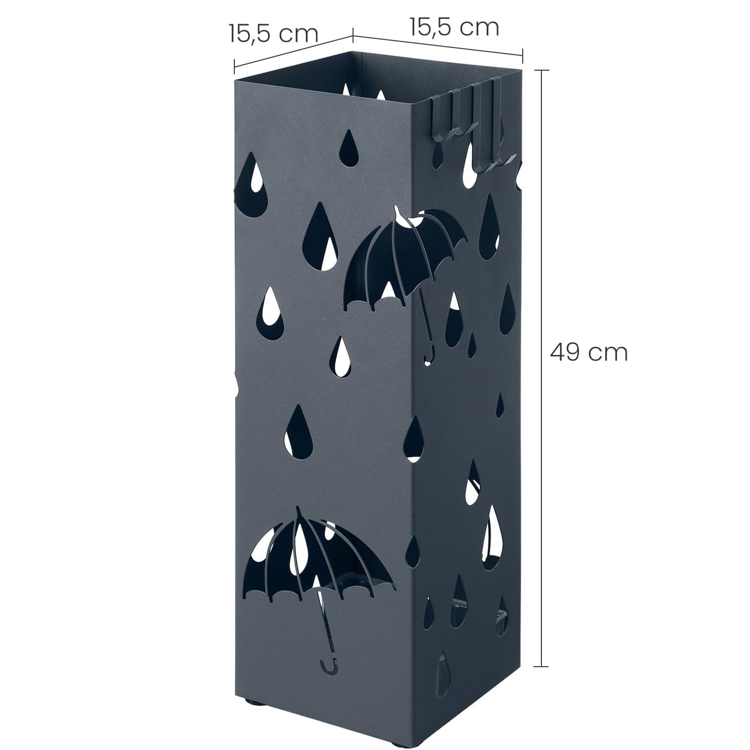 SONGMICS Suport metalic pentru umbrele, cu carlige si tava de picurare, 16x16x49cm, gri