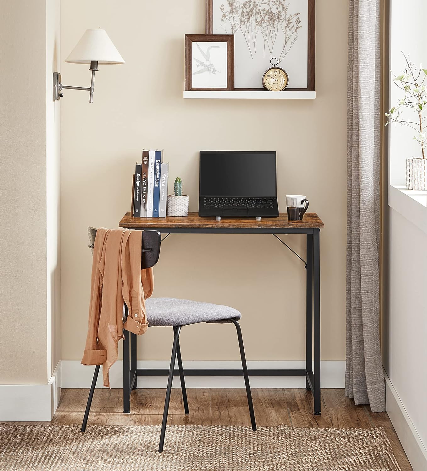 VASAGLE Birou PC compact, stil industrial, PAL si cadru metalic, 80x50x76 cm, maro rustic