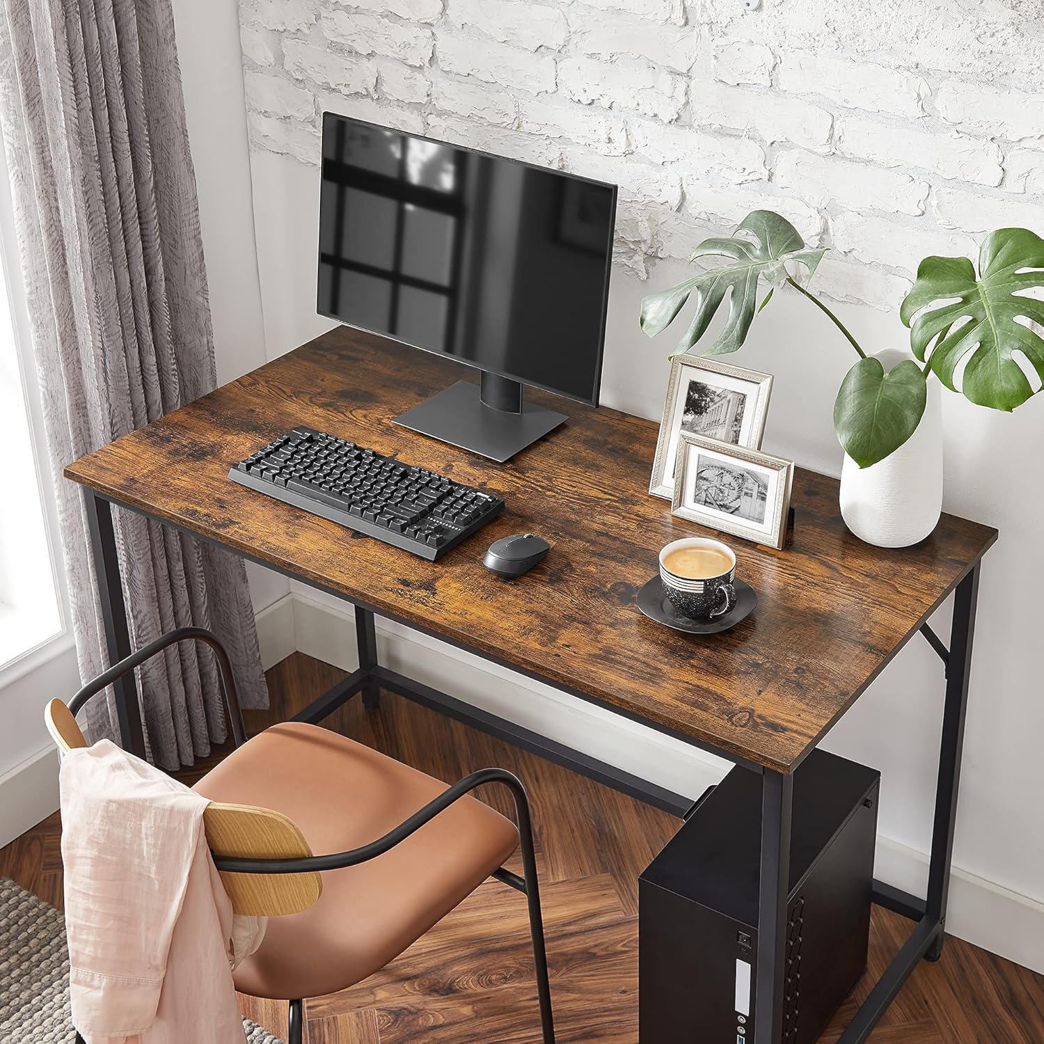 VASAGLE Birou calculator cu blat din PAL, cadru metalic, stil industrial, 120x60x75 cm, maro rustic