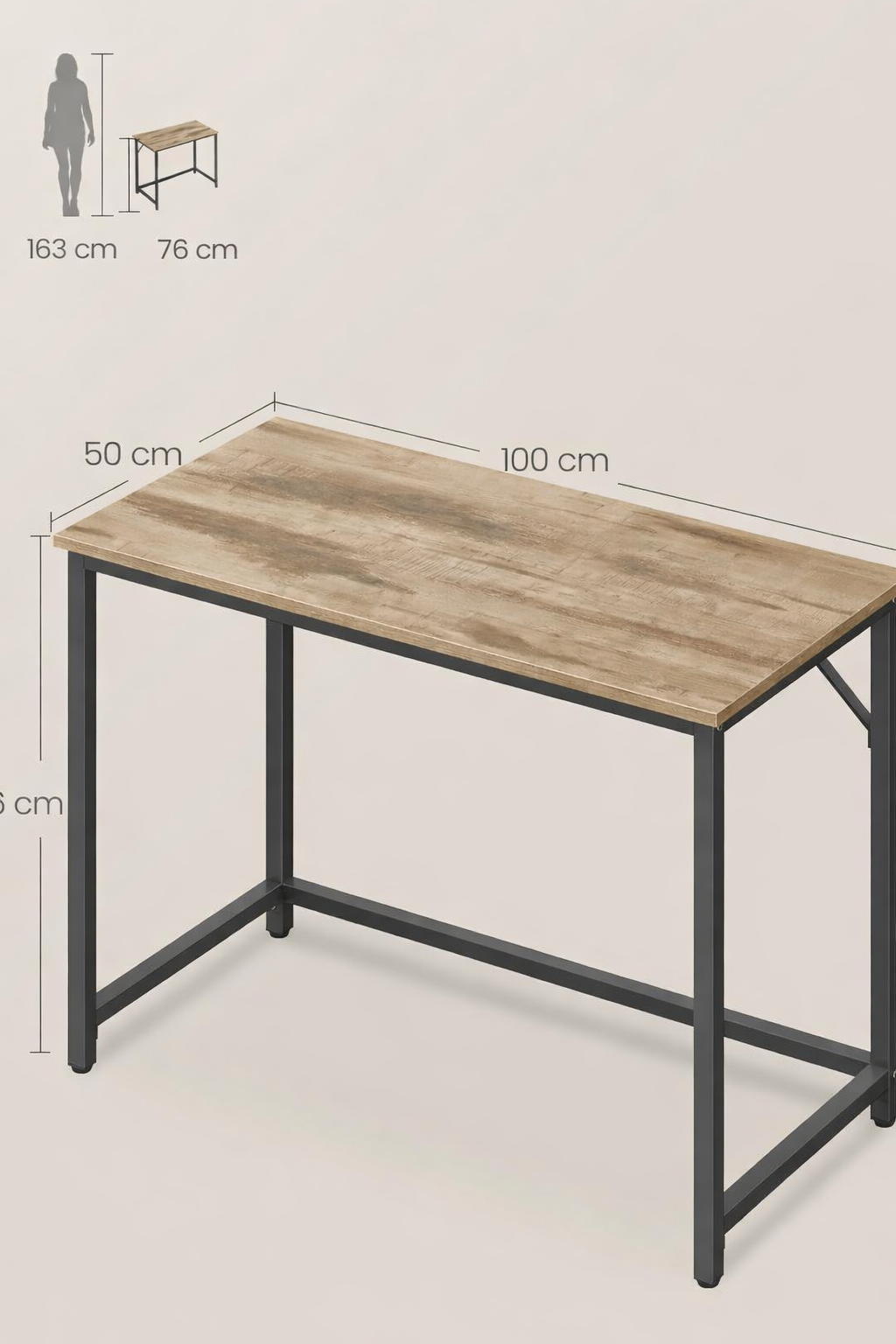 VASAGLE Birou calculator cu blat din PAL, cadru metalic, stil industrial, 100x50x76 cm, maro camel