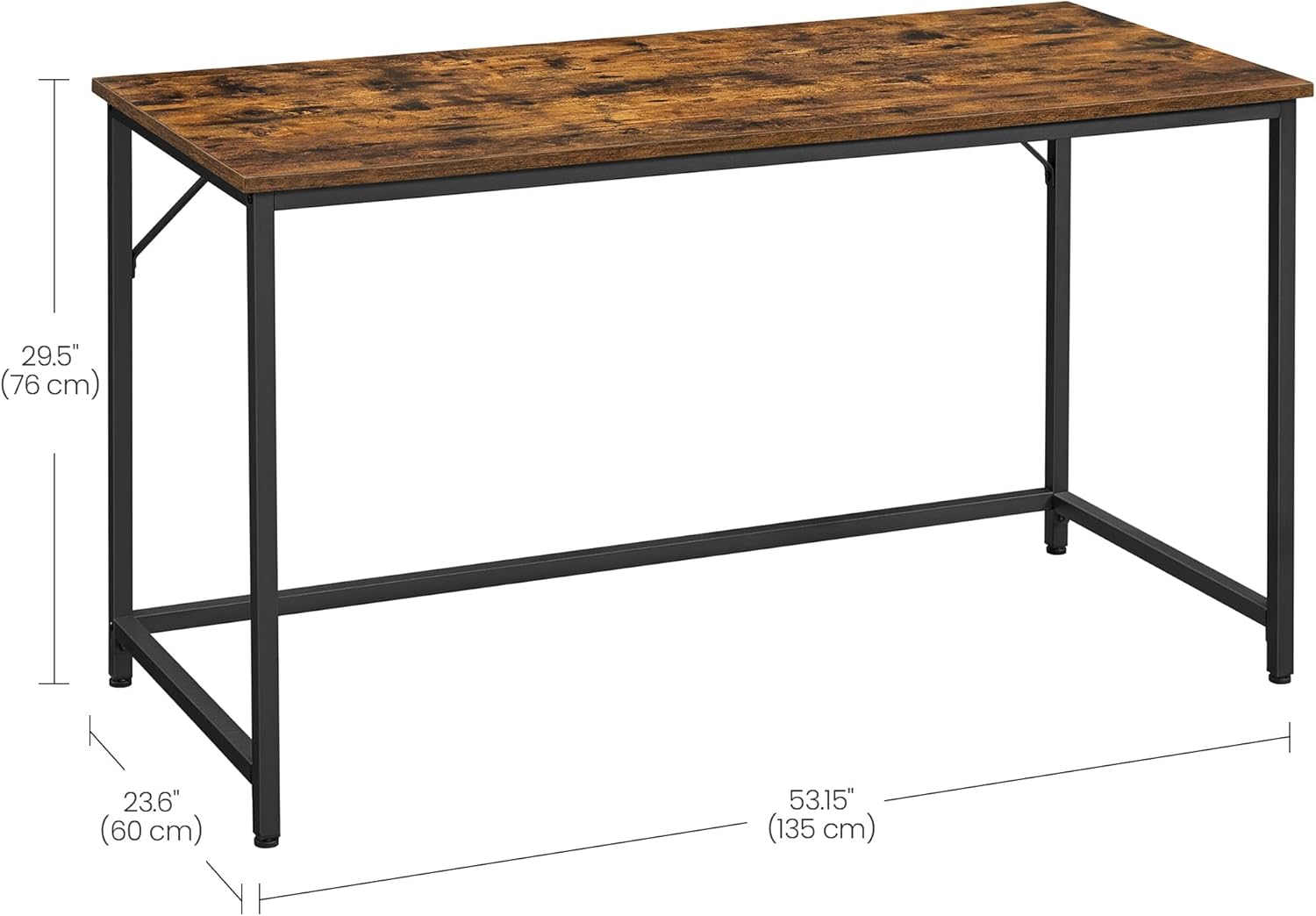 VASAGLE Birou calculator cu cadru metalic si blat PAL, stil industrial, 135x60x76 cm, maro rustic