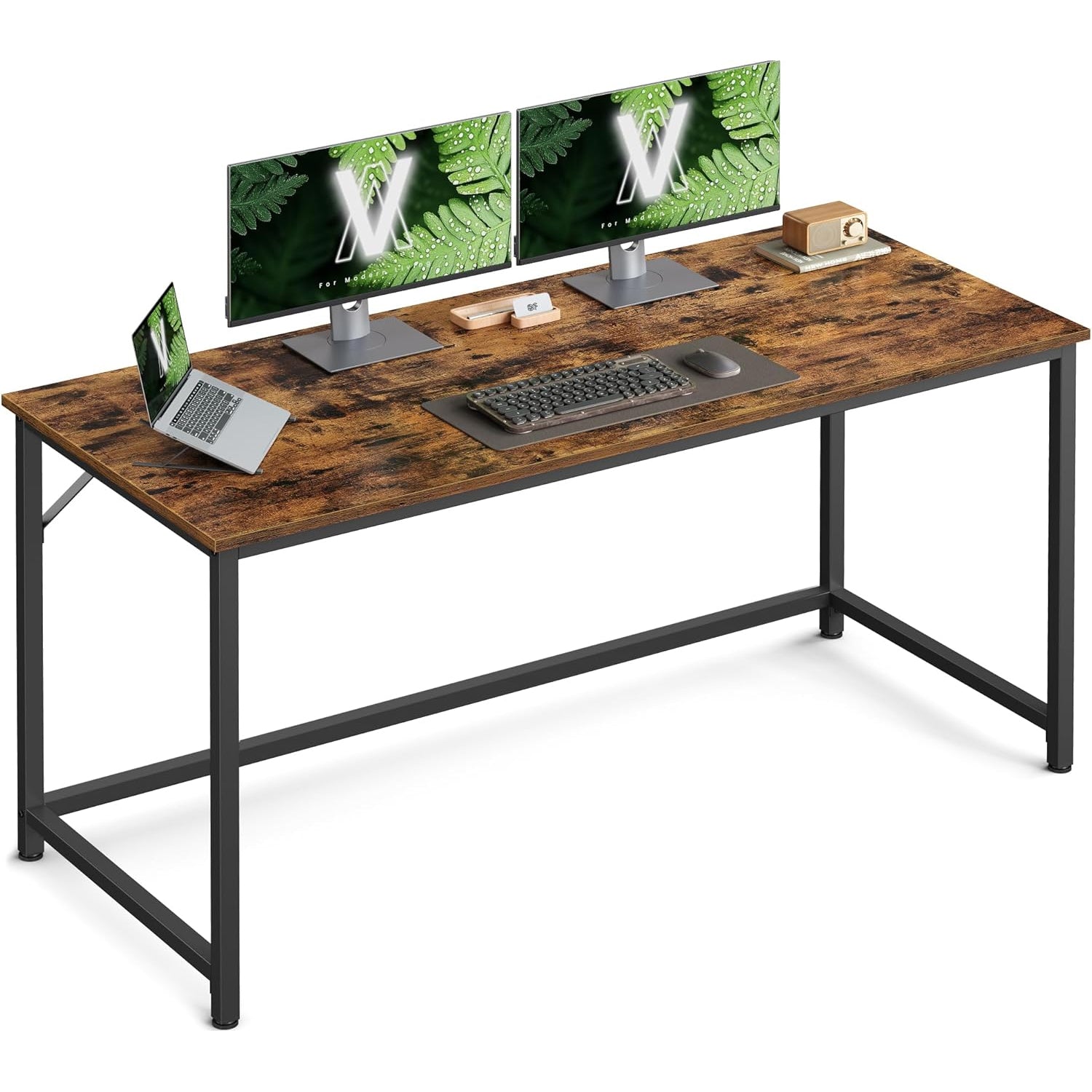 VASAGLE Birou calculator cu cadru metalic si blat PAL, stil industrial, 135x60x76 cm, maro rustic