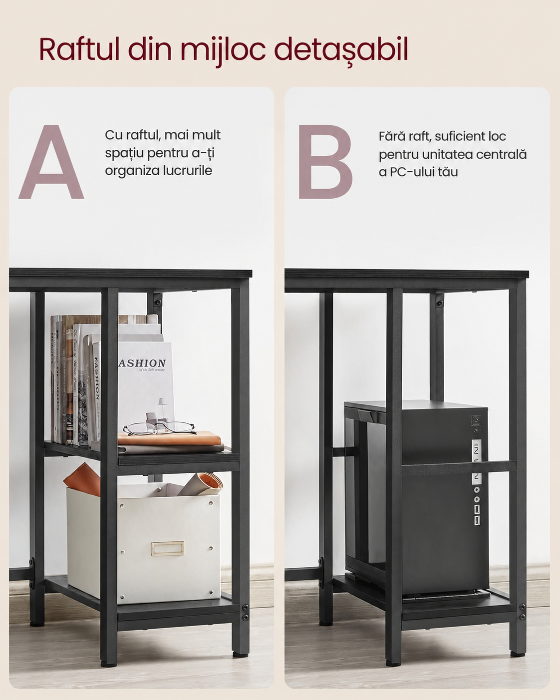 VASAGLE Birou de colt in forma L, cadru metalic, stil industrial, 138x138x76 cm, negru cu aspect lemnos