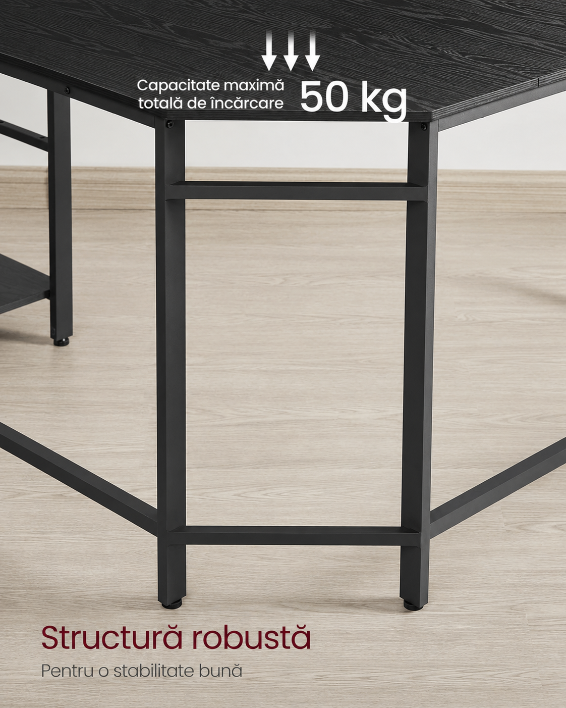 VASAGLE Birou de colt in forma L, cadru metalic, stil industrial, 138x138x76 cm, negru cu aspect lemnos