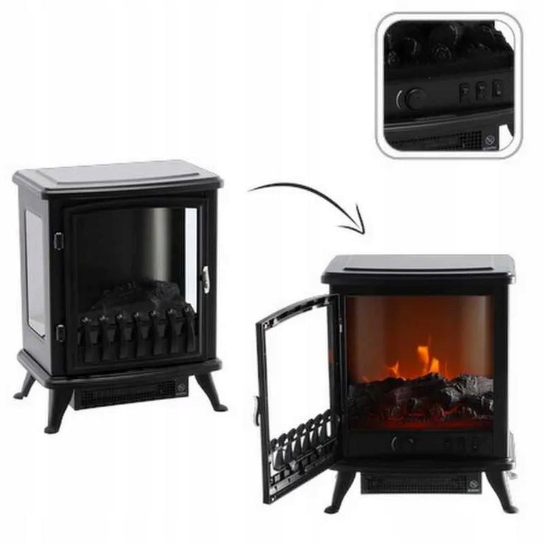 Semineu electric cu efect de flacara, 1800W, 2 trepte, 42x28x51 cm, negru