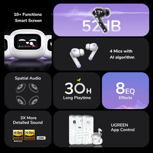 CASTI Ugreen, "CM123" HiTune T6 Magic TWS, 30 ore baterie, incarcare USB Type-C, Over Ear, bluetooth 5.4, alb "55137", (timbru verde 0.18 lei)