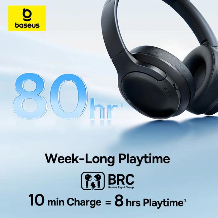 CASTI Baseus Bowie Bass BH1 Lite Wireless Noise Cancelling, over ear, 40mm Dynamic Drivers, autonomie 80 ore, microfon pe casca, conectare prin Bluetooth 6.0, negru "A0203C00" (timbru verde 0.18 lei) - 6953156299320