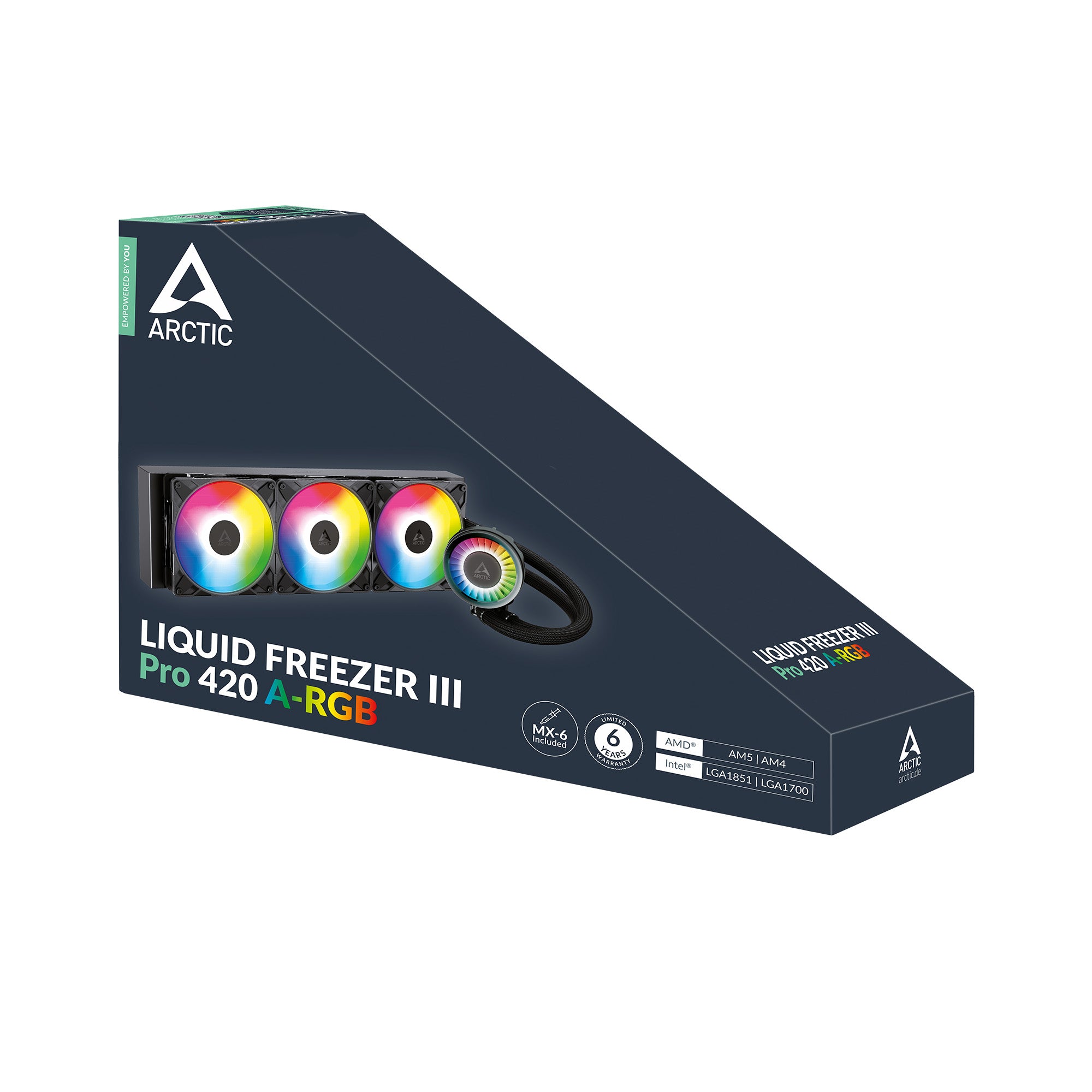 COOLER Arctic "Liquid Freezer III Pro 420 A-RGB", skt. LGA1851, LGA 1700, AM4, AM5, racire cu lichid, 3 x 140mm P14 Pro ARGB, 800 - 2800 RPM, ARGB, negru "ACFRE00185A"