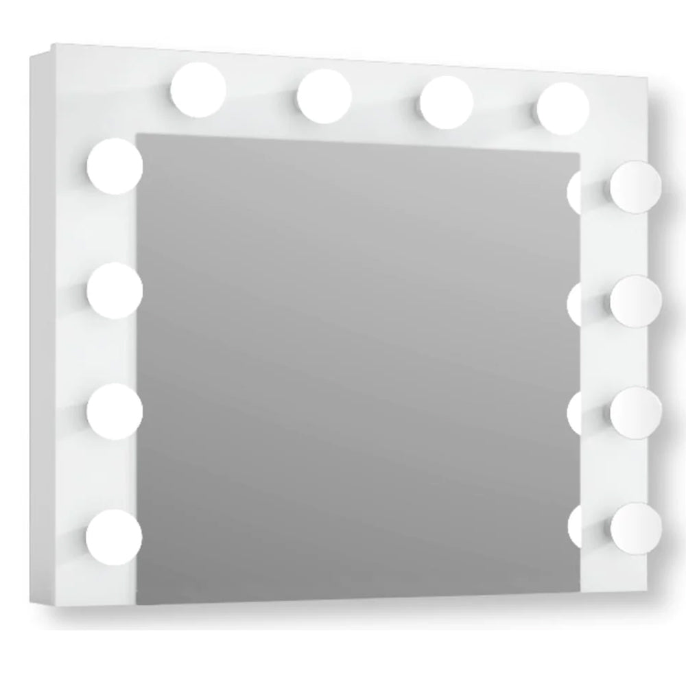 Oglinda machiaj cu 12 becuri LED, lumina neutra, 80x10x65 cm, alb