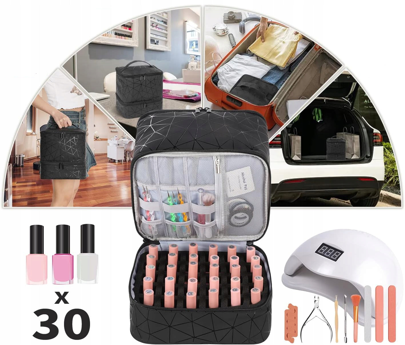 Organizator cosmetica tip beauty cu 2 compartimente, piele ecologica, 24x24x20 cm