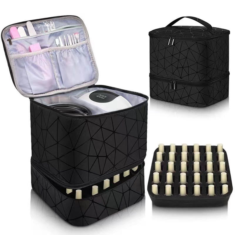 Organizator cosmetica tip beauty cu 2 compartimente, piele ecologica, 24x24x20 cm