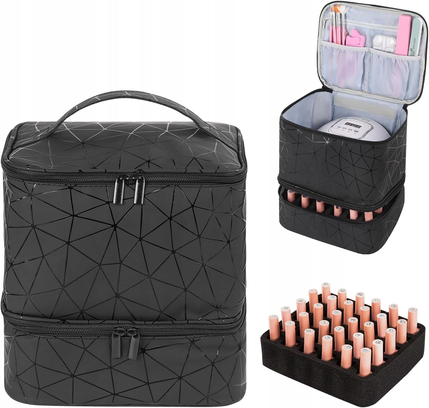 Organizator cosmetica tip beauty cu 2 compartimente, piele ecologica, 24x24x20 cm