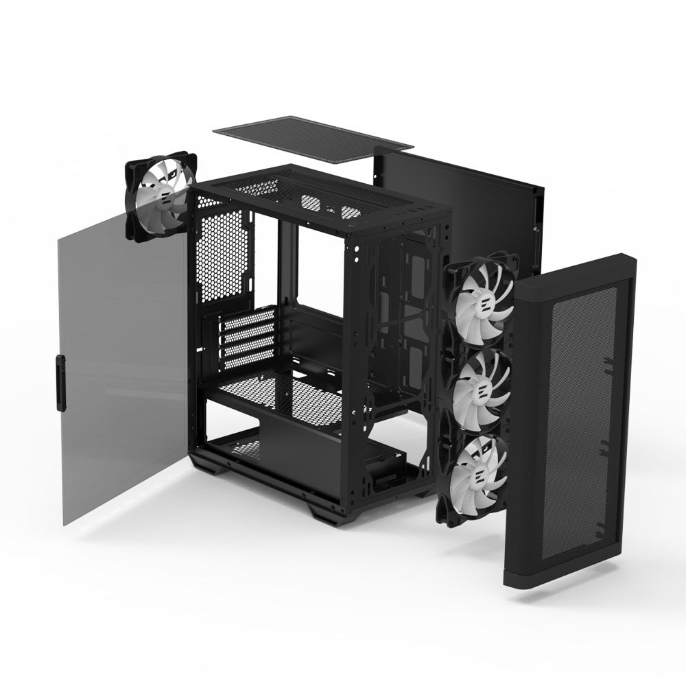 CARCASA Zalman "M4", mini tower, gaming, fara sursa, suporta 8xfan, 6xfan inclus, PSU shroud, USB 3.1 gen1 x 2, USB 2.0 x 1, audio+mic, negru, "M4 Black"