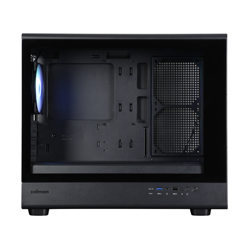 CARCASA Zalman "M5", mini tower, gaming, fara sursa, suporta 12xfan, 4xfan inclus, PSU shroud, afisaj electronic, USB Type-C x 1, USBx2, audio+mic, 4 sloturi expansiune, negru, "M5 Black"