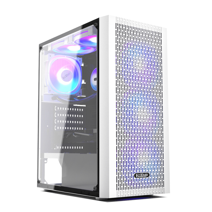 CARCASA PCCOOLER, Middle Tower, ATX, fara sursa, sticla securizata, 3 ventilatoare incluse, iluminare ARGB, alb, USB 3.2 gen