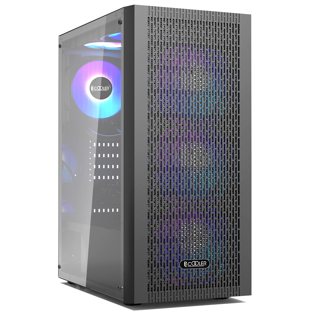 CARCASA PCCOOLER, Middle Tower, ATX, fara sursa, sticla securizata, 3 ventilatoare incluse, iluminare ARGB, negru, USB 3.2 gen 1 x 1, USB 2.0 x 2, mic, audio, "MA100 MESH"
