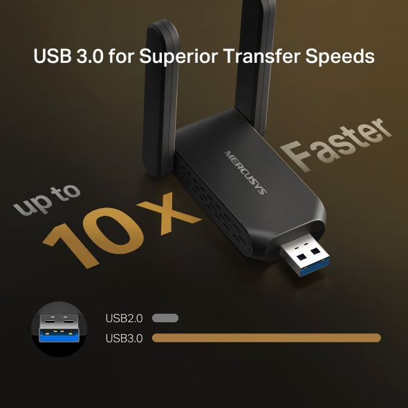 ADAPTOR RETEA MERCUSYS, AX1800 extern wireless dual band 2.4 GHz | 5 GHz, USB 3.0, Wi-Fi 6, 1800 Mbps, antena externa x 2, 