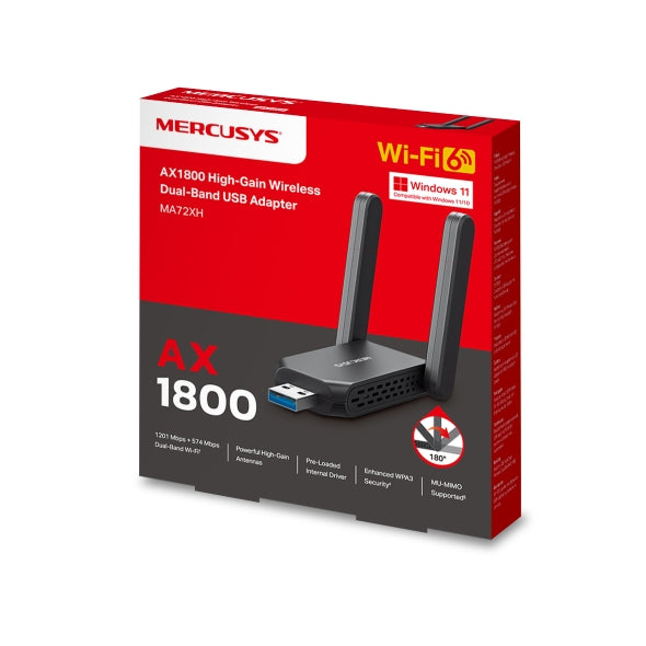 ADAPTOR RETEA MERCUSYS, AX1800 extern wireless dual band 2.4 GHz | 5 GHz, USB 3.0, Wi-Fi 6, 1800 Mbps, antena externa x 2, 