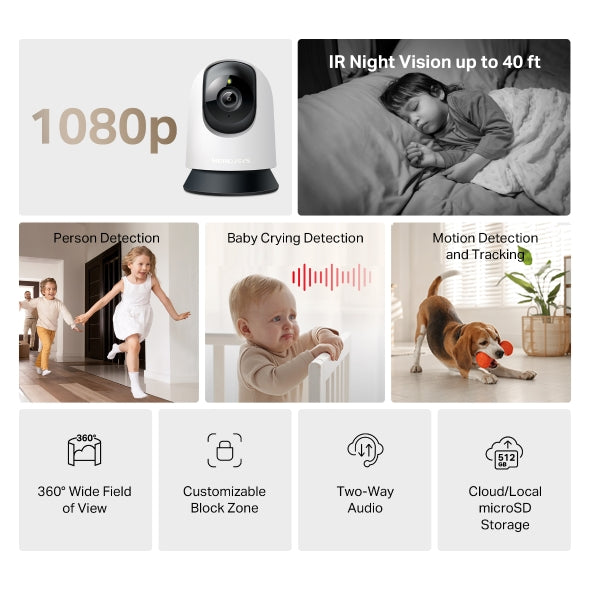 CAMERA IP Mercusys, wireless, cube, pt. interior, dist. IR 9 m, tip lentila fixa 4 mm, 2 Mpx, microfon, carcasa plastic, slot SD card, "MC200"
