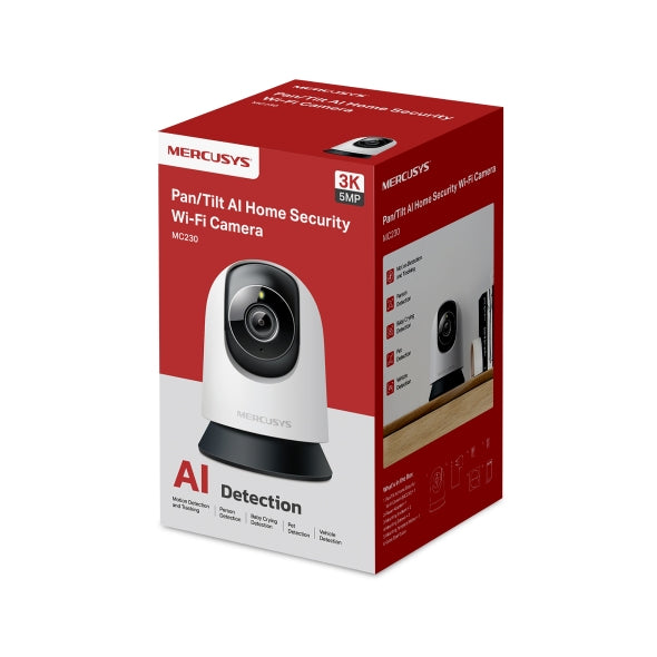 CAMERA IP Mercusys, wireless, cube, pt. interior IP65, vedere pan tilt 360°, dist. IR 9 m, tip lentila fixa 4 mm, rezolutie 3K 5Mp, microfon, carcasa plastic, slot SD card, "MC230"