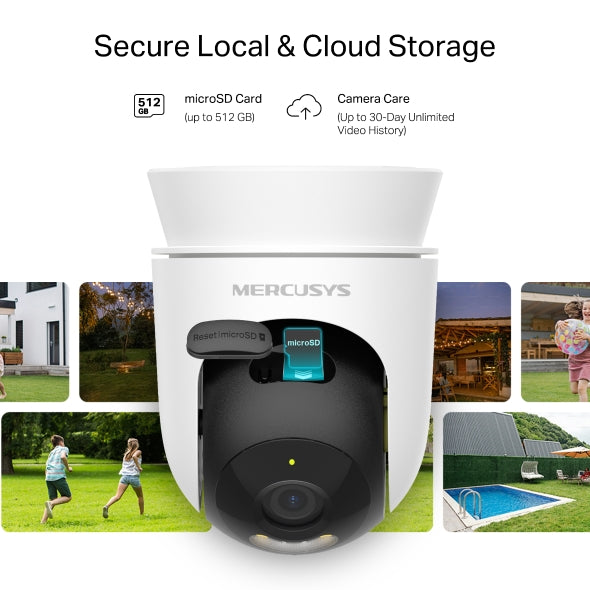 CAMERA IP Mercusys, wireless, cube, pt. exterior IP65, vedere pan tilt 360°, dist. IR 9 m, tip lentila fixa 4 mm, rezolutie 1080p, microfon, carcasa metal, slot SD card, "MC500"
