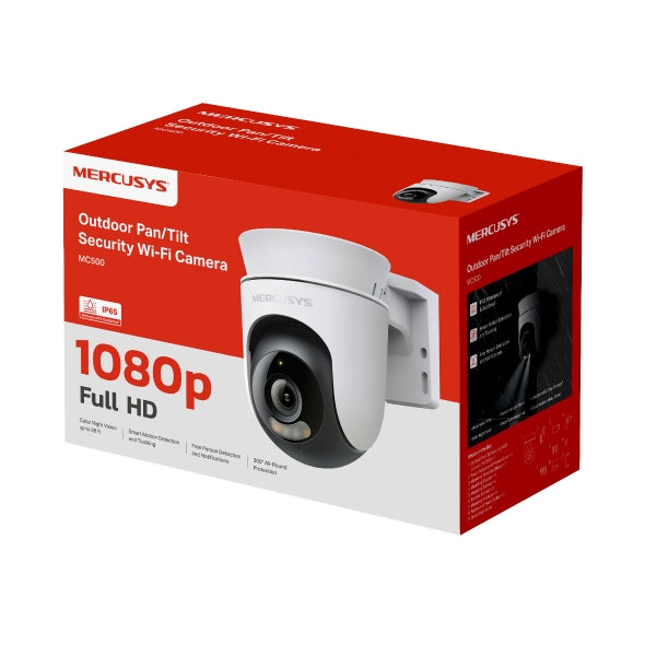 CAMERA IP Mercusys, wireless, cube, pt. exterior IP65, vedere pan tilt 360°, dist. IR 9 m, tip lentila fixa 4 mm, rezolutie 1080p, microfon, carcasa metal, slot SD card, "MC500"